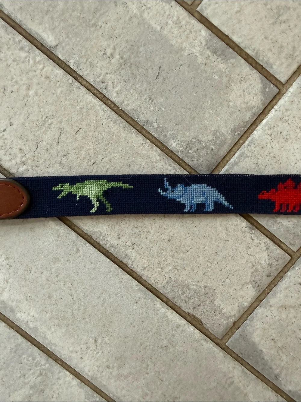 Kids Navy Belt with Colorful Dinosaur Embroidery